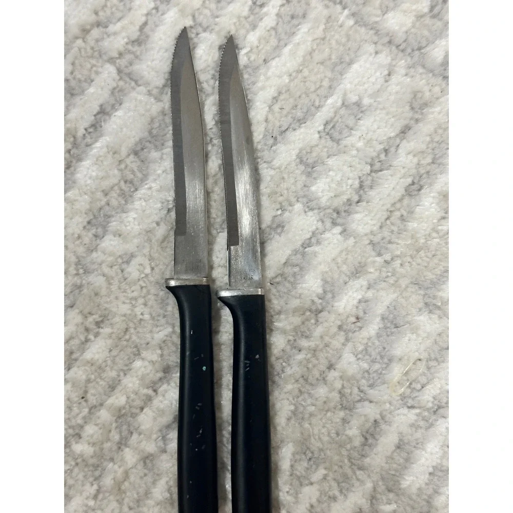 Sharp 2000 Stainless Steel Steak Knives Set of 2‎ Serrated Black Handle Japan
